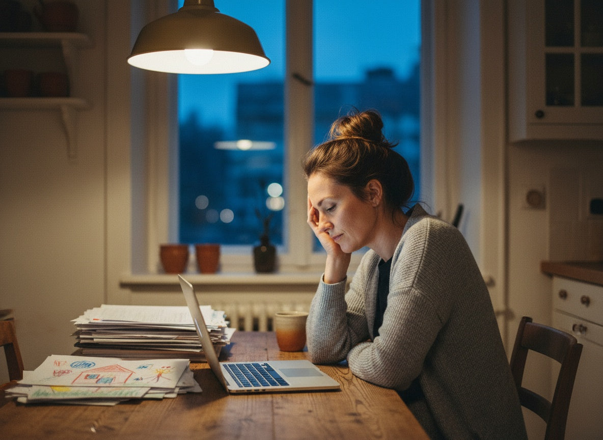 Femme fatiguée par la charge mentale le soir
