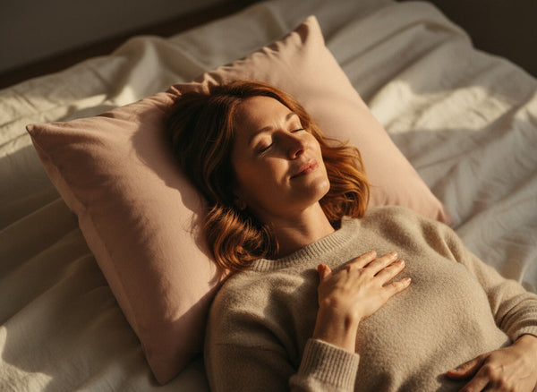 Femme détendue les yeux fermés sur son lit