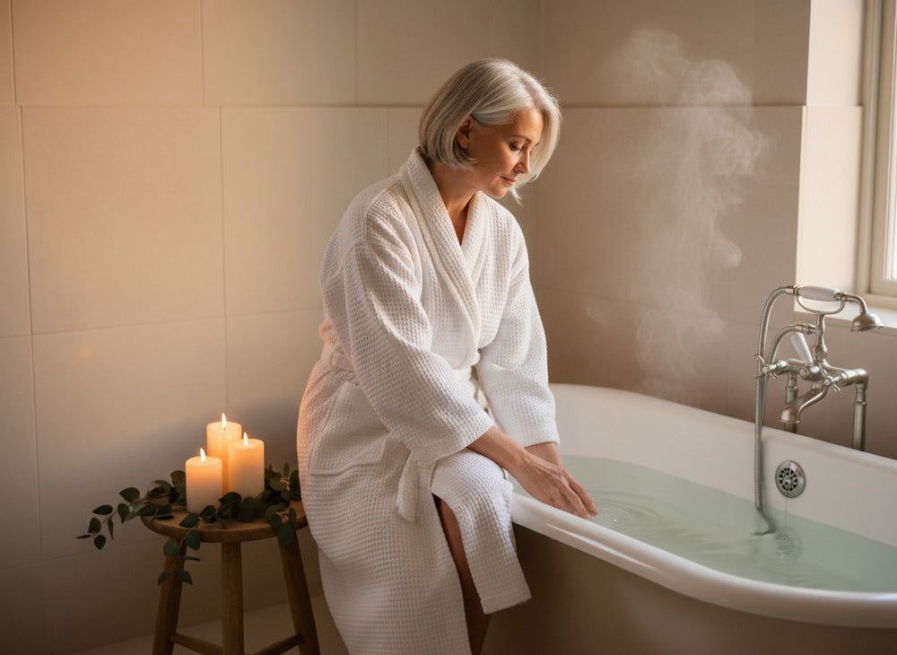 Femme en peignoir au bord du bain