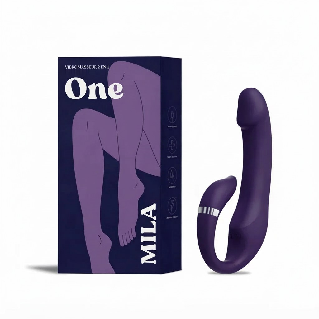 Mila One, vibromasseur 2 en 1 et sa boîte